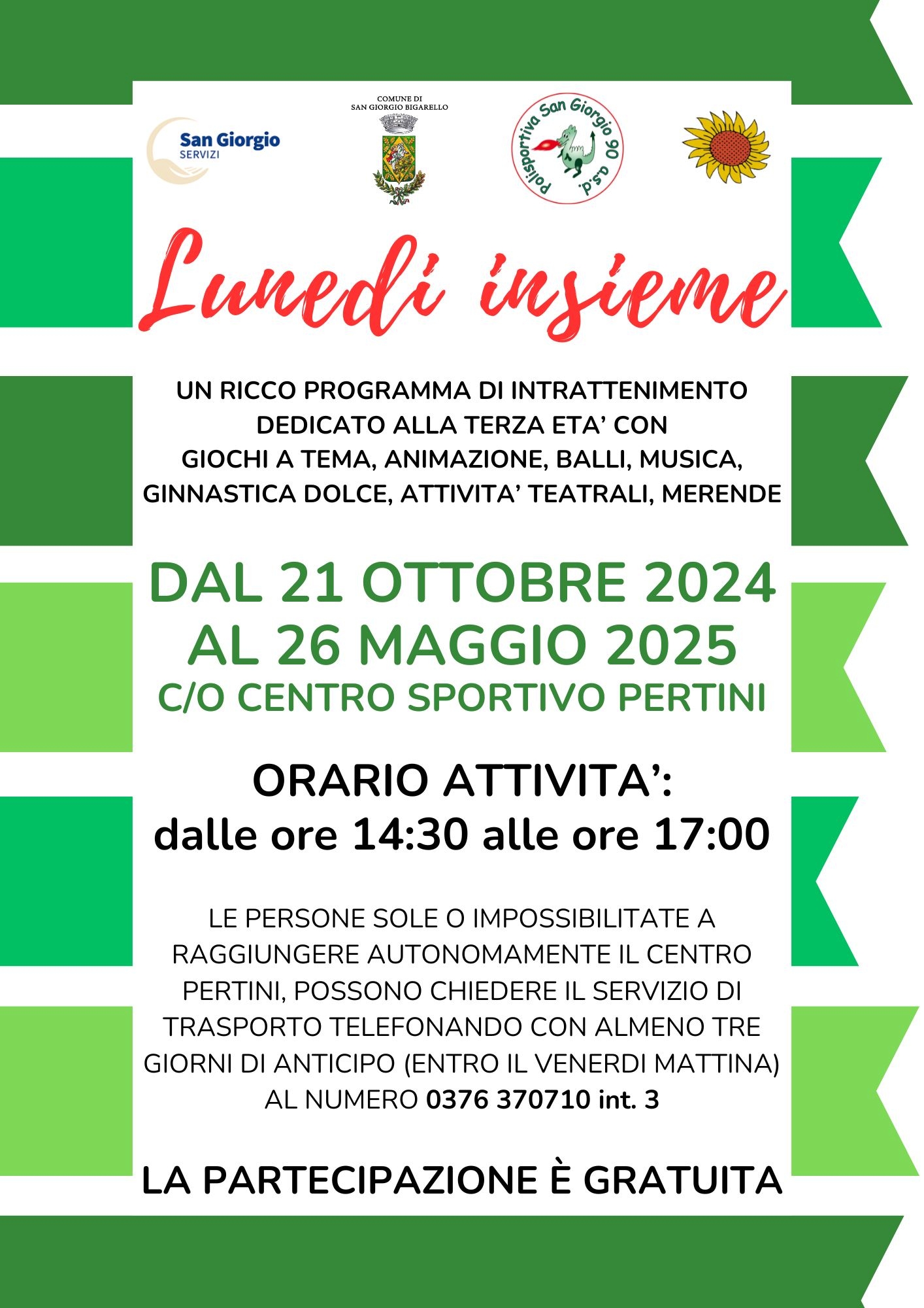La locandina delle iniziative organizzate da San Giorgio Servizi